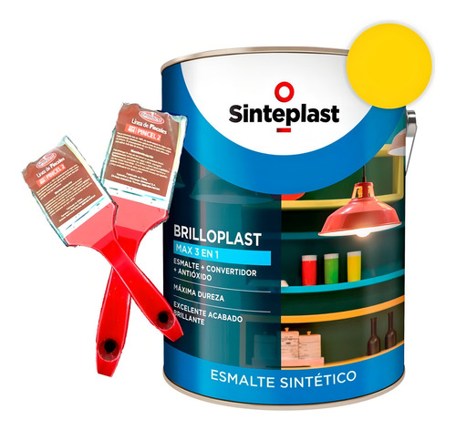 Esmalte Conv Brilloplast 3 En 1 20lts Colores 2 Pinceles Color Amarillo Mediano