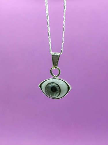 Collar Ojo Turco Gris Proteccion Plata 925 Ley 