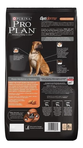 Imagen 2 de 4 de Alimento Pro Plan OptiDerma Sensitive Skin Adult para perro adulto de raza mediana/grande sabor salmón/arroz en bolsa de 3kg