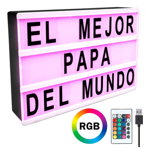 Cartel Luminoso Led Luz Rgb Lightbox Usb Control Letras Pila Color Negro