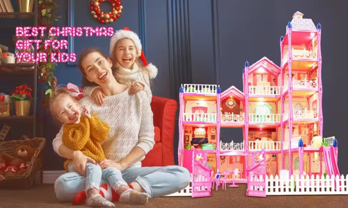Casa De Muñecas Con Muebles Castillo Princesa Rosa