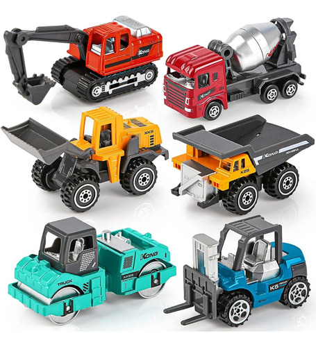 Kit 6 Mini Carrinhos Construção Trator Escavadeira Caminhão 