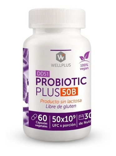 Imagen 1 de 1 de Probiotic Plus 50b Wellplus, Veganosingluten Y Lactosa 60cap