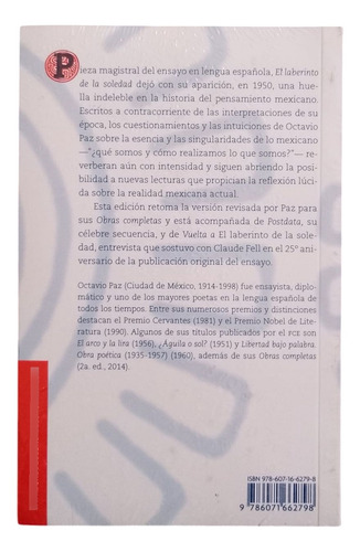 Libro El Laberinto De La Soledad. Octavio Paz. (Reacondicionado)