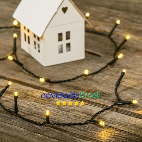Imagem 4 de 8 de Cordão 100 Leds Fixo Prova D'água Branco Quente 10 Metros
