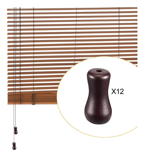 L 12pcs Blind Pull Cord Buttons, Hanging Pulls Brown