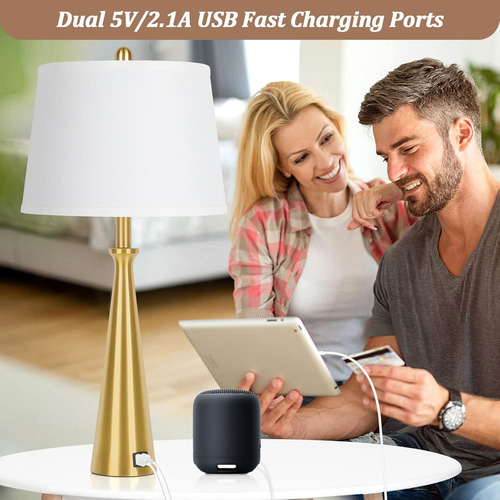 Juego De 2 Lámparas De Mesa Con 2 Puertos De Carga Usb, Lámp