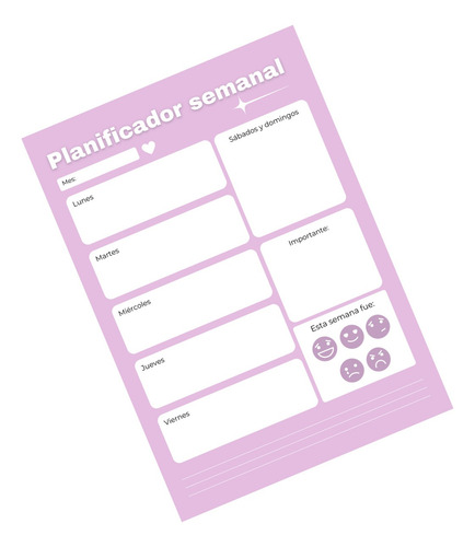 Planner Semanal Organizador De La Semana Block X 55 Hojas Lavanda Planner Violeta 2025