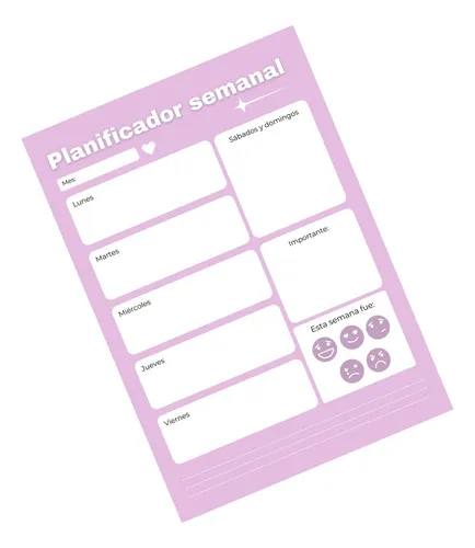 Planner Semanal Organizador De La Semana Block X 55 Hojas Lavanda Planner Violeta 2025