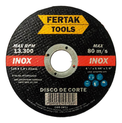 Disco Sped/inox Fertak 4.1/2x7/8x1,0 - Kit C/10 Unidades