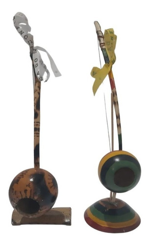 20 Mini Berimbau De Bambú Pintado A Mão, Bahia + Fita Bonfim