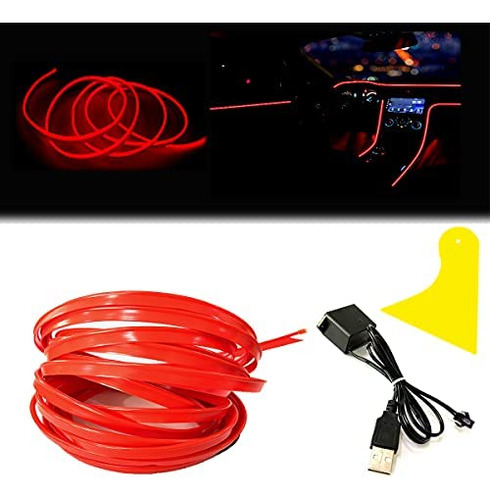 Maxlaxer El Wire Red Interior Coche Led Strip Lights, 5m Neo