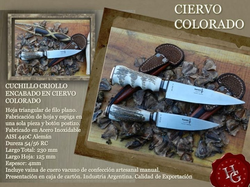 Imagen 2 de 7 de Cuchillo Yarará Criollo Ciervo Colorado Vaina Cuero 12,5