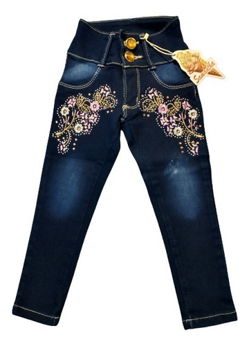 Pantalón Mezclilla Niña Flores Bordadas Aplicación Pedrería | Envío gratis Pantalón Mezclilla Niña Flores Bordadas Aplicación Pedrería | Envío gratis
