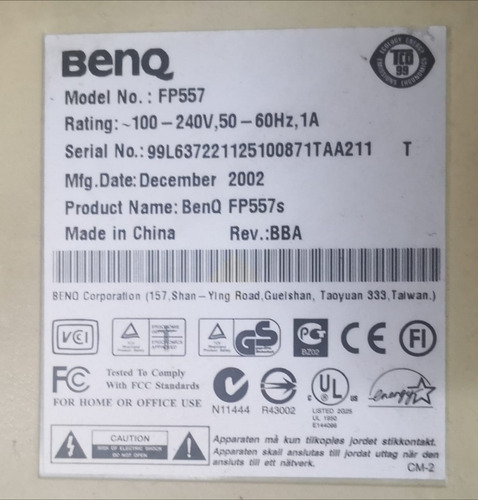 Tarjeta Fuente Monitor Lcd Benq Fp557 15 (Usado)