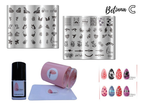 Kit Placas E Carimbos Unhas Betina Grátis Carimbo+esmalte