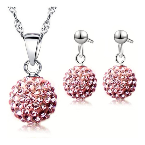 Imagen 1 de 1 de Conjunto Collar Y Aretes Mujer Chapa Plata Cristales Moda