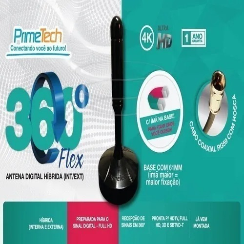 Antena Digital Com Imã Cabo 1,5m Primetech 360° Flex Adf-1