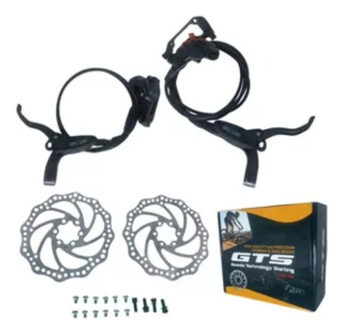 Kit Freio Hidráulico Preto C/ Discos Gts P/ Bike + Pastilhas