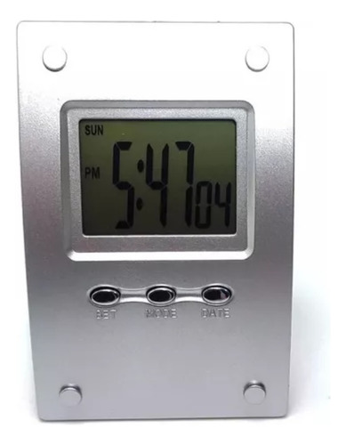 Mini Relógio De Mesa Digital Na268-a Despertador Data Cor Prateado Pilha