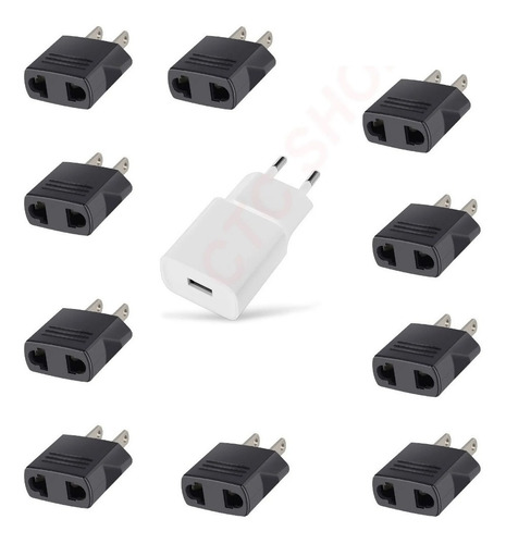 10 Clavija Convertidor Europeo A Americano Adaptador Adapter