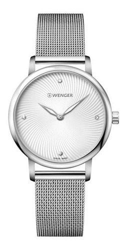 Reloj Wenger Urban Donnissima para mujer, correa plateada, color bisel plateado, color de fondo plateado, color blanco