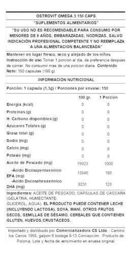 Omega 3 150 Capsulas - Ostrovit
