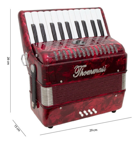 Acordeon Thommasi 8 Baixos 22 Teclas Ta 822 Vermelho