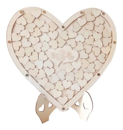 Libro de visitas para boda marco con corazones de madera 