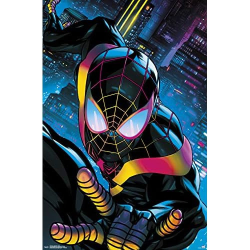 Póster De Pared Neon Spider-man Miles, 22.375 Pulgadas...