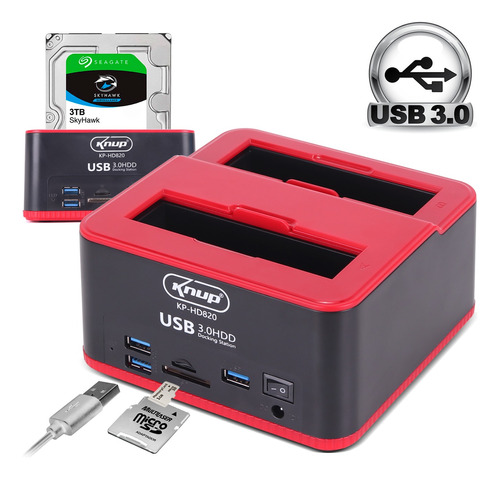 Dock Station Para 2 Hd Sata 2,5 E 3,5 Usb Case Leitor Cartão