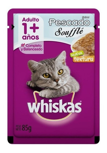 Pouch Gato Whiskas Adulto Pescado Soufflé 85 Grs X 12 Unds
