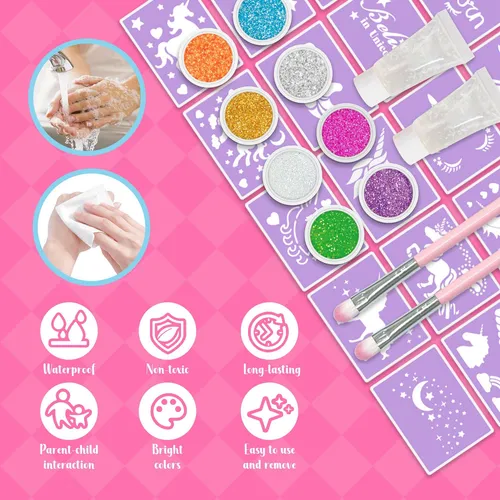Girlink Kit De Tatuajes Con Purpurina Para Niñas, Tatuajes