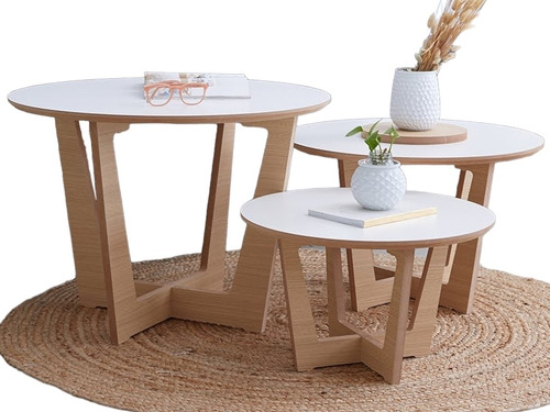 Set De Mesas Redonda Living Nordico Escandinavo Ratona X 3