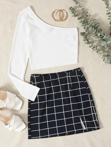 Conjunto Top Y Falda Para Se oritas Y Damas Shein Romwe