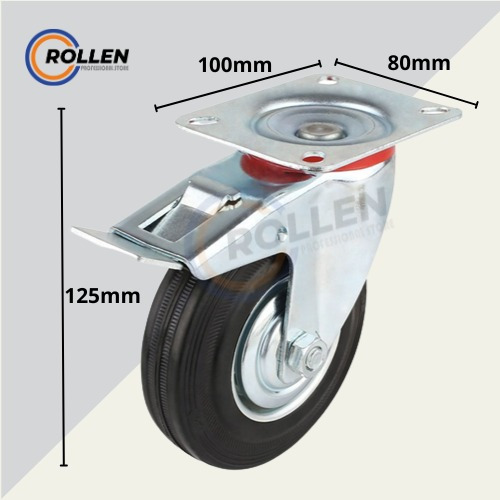 4 Ruedas Giratorias 100mm (2 Con Freno)goma Chapa Rodamiento