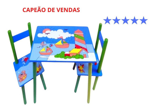Kit Mesa Mesinha Infantil Criança Unissex Ecológico Educativ Cor Azul - Desenhada