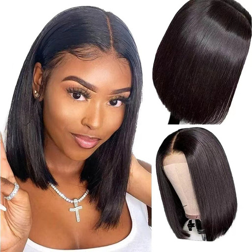 Peluca De Encaje De Cabello Humano Corto 35cm Liso Bob