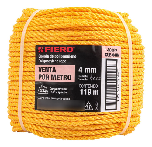 Rollo De Cuerda Amarilla/polipropileno 4 Mm, Rollo 119 M.