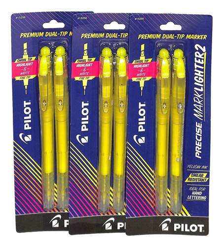 Pilot (3) Precise 2 Yellow Premium Dual-tip Paquete 2