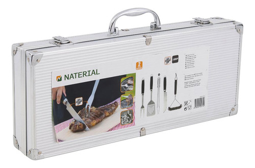 Conjunto Para Churrasco Inox 5 Peças Com Maleta Naterial