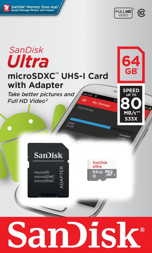 Cartão De Memoria Micro Sdhc 64gb Ultra Sandisk C.10 Solto