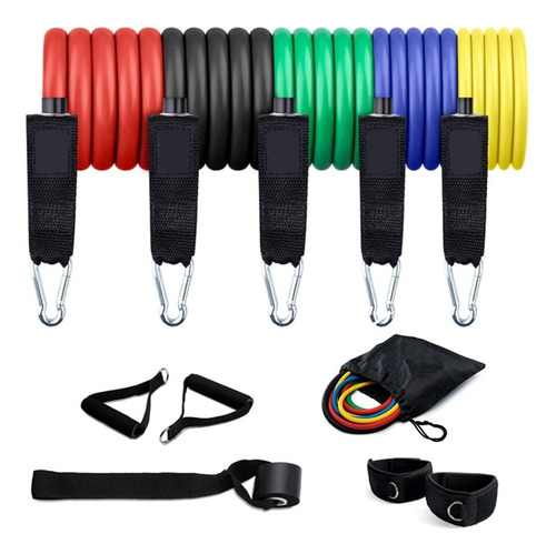 Imagem 2 de 10 de Kit Elástico Treino Exercícios Malhar Musculação Casa 11 Pcs