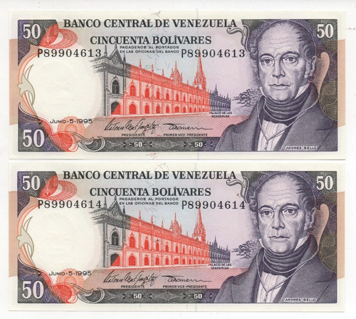 2 Billetes Consecutivos 50 Bs Junio 1995 Letra P