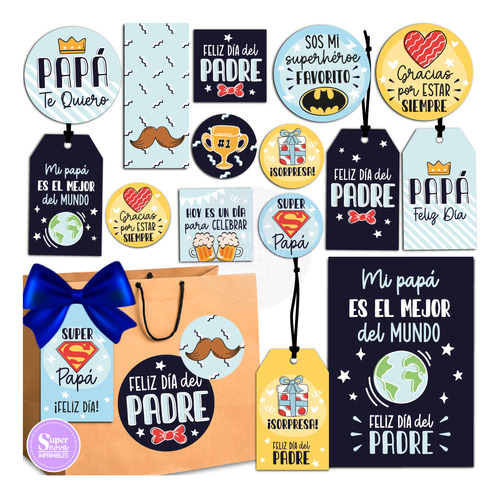 Kit Imprimible Día Del Padre Tags Etiqueta Tarjetas Círculos