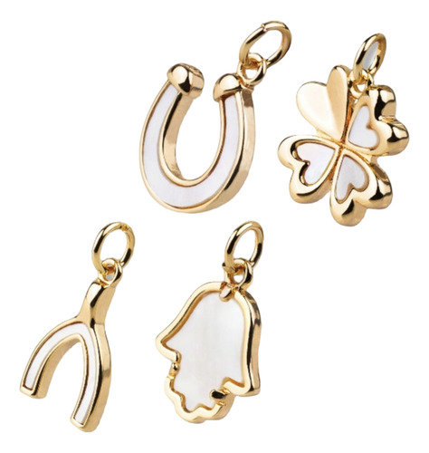 Dijes De La Suerte Chapa De Oro Mix 4pz Mix Incrustación Madre Perla