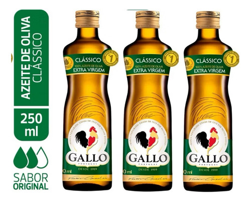Kit Com 03 Unidades Azeite Gallo Extra Virgem Clássico 250ml