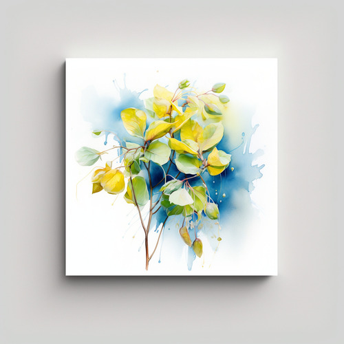 60x60cm Cuadro De Flores De Tilo Amarillo Y Azul Flores