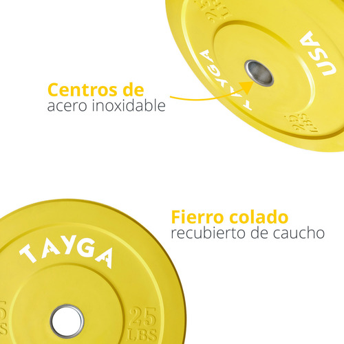 Par Disco Olímpico Bumper Amarillo 25 Lbs Halterofilia Tayga