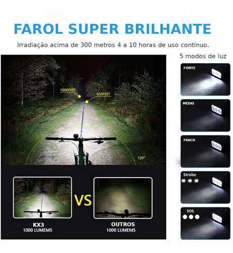 Imagem 2 de 7 de Farol De Bike Bat Embutida 1100 Lm 5200 Mah Power Bank Kx3